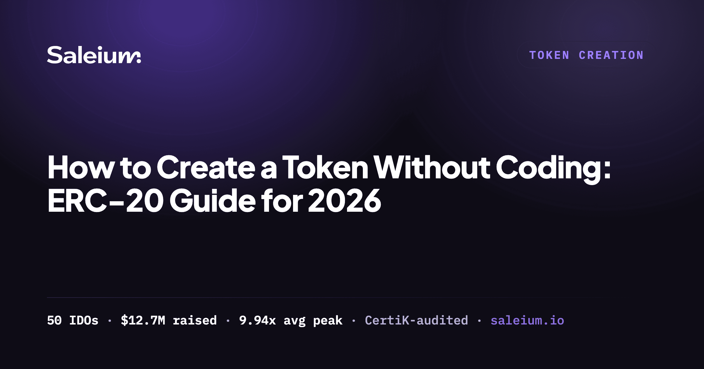 Saleium no-code token creator interface showing how to create a token without coding